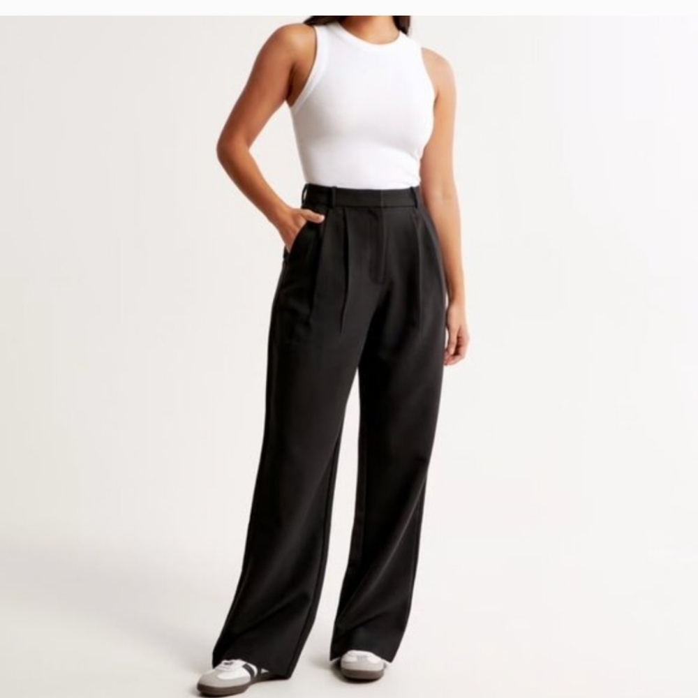 Abercrombie & Fitch Womens Sloane Tilored Wide Black Dress Pants